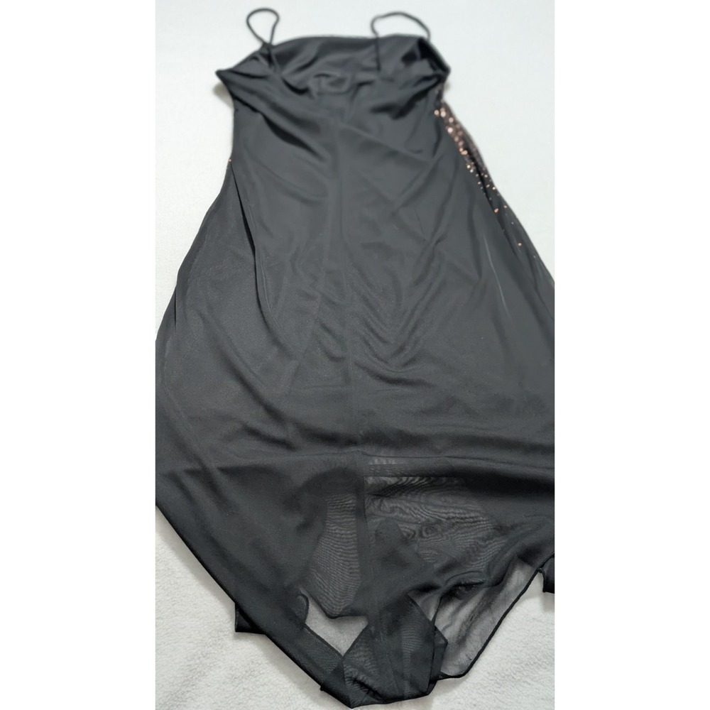 vtg Wet Seal slip dress sparkle black small  asymmetrical‎ hem midi spaghetti - Picture 9 of 13